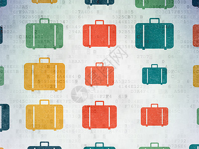 旅行概念 背景上的多色袋图标图片