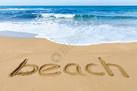 蓝海沙海岸的文字海滩图片