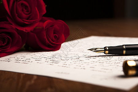 以钢笔 纸和花朵盟誓 花束 作品 忧郁症 诗人 浪漫的图片