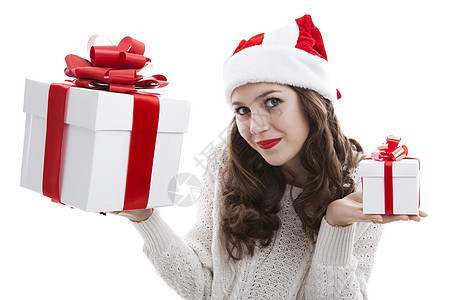 穿着白上衣的女孩拿着礼物盒 青少年 纸 女士 圣诞节图片