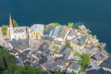 空中哈尔施塔特奥地利 夏天 湖边 旅游 风景 教会图片