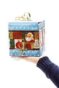 与圣诞节礼物的手 礼物盒 惊喜 假期 女性 家 派对背景图片