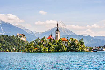 岛上天主教会和布莱德湖上流血城堡 旅游 斯洛文尼亚图片
