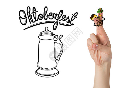 霍托贝利聚会字符手指的复合图像 夫妻 划线 慕尼黑啤酒节背景图片