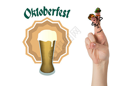 霍托贝利聚会字符手指的复合图像 德国文化 啤酒节 划线背景图片