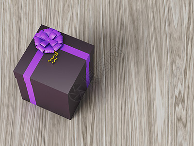 带有紫色丝带弓的深褐色礼品盒 正方形 婚礼 纸图片