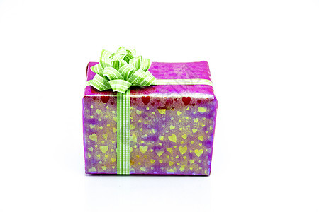 带绿色丝带弓的粉红礼品盒 优雅 装饰品图片