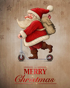 圣诞老人和推车 假期 推滑板车 插图 圣诞节 圣诞节快乐图片