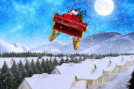 圣诞老人骑着雪橇飞翔的复合图像 红色的 冬天 圣诞节图片