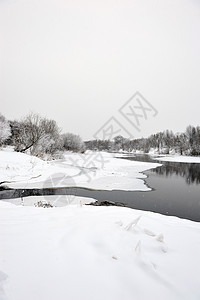 河水冻僵了 树木 仙境 天 季节 冬季 假期 冰 雪花图片