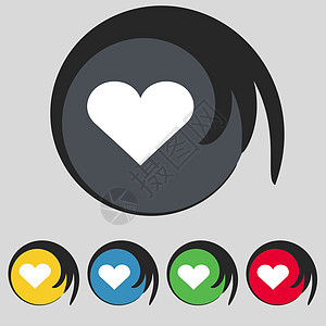 心 爱情图标符号 五个彩色按钮上的符号背景图片