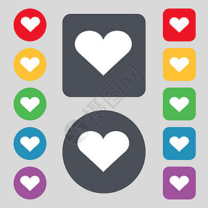 心 爱情图标符号 一套12色按钮 平板设计背景图片