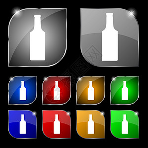瓶状图标符号 一组十色的扣子 带有光束图片