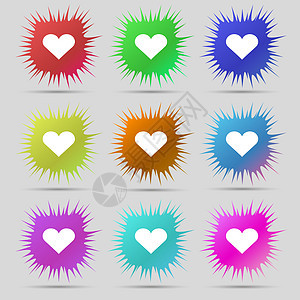心 爱情图标标志 一套九个原型针扣 邮票 令牌背景图片