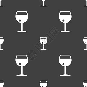 玻璃红酒图标符号 灰色背景上的无缝图案 标签图片