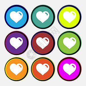心 爱情图标符号 九个多色圆环按钮 假期 热情背景图片