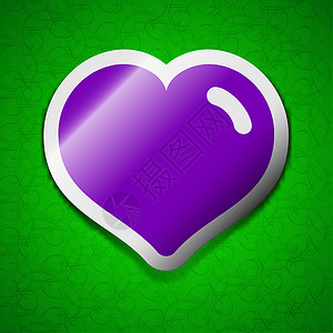 心 爱情图标符号 绿色背景的彩色粘贴符号标签 邮票背景图片