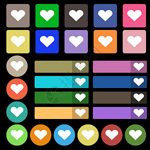 心 爱情图标符号 从27个多色平板按钮上设定 邮票背景图片