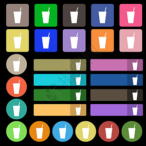 鸡尾酒图标符号 由27个多色平板按钮设定图片