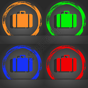 手提箱图标符号 时尚的现代风格 在橙色 绿色 蓝色 绿色设计 夏天 酒店图片