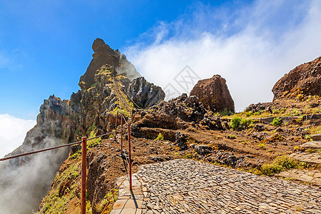 徒步路 - 岩石楼梯 火山 蓝色的 自然 编队 踪迹图片