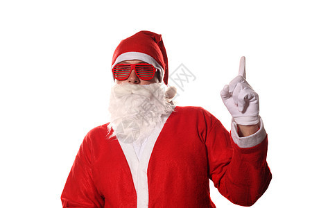 有趣的圣诞老人 男人 帽子 手指 胡须 乐趣 假期 成人背景图片