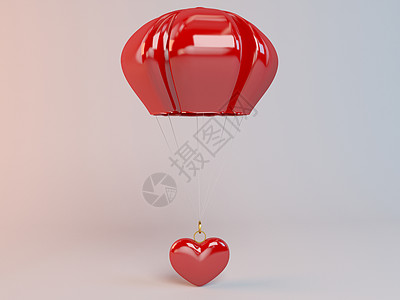 3D红心和降落伞坠落 情人节 假期 空气 高的 天空图片