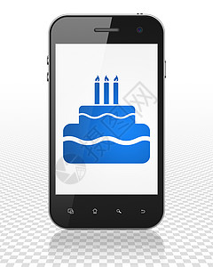 智能手机与蛋糕上显示 夏天 娱乐 假期 食物 周年纪念日背景图片
