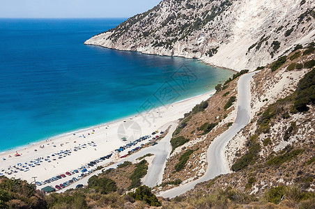 通往Kefalonia岛Myrtos海滩的通风公路 希腊 美丽的图片