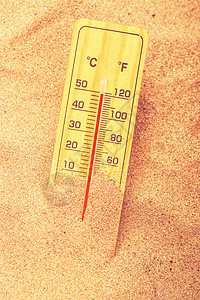 极端温暖沙漠沙地温度计图片