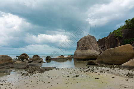 水晶湾 银滩 美丽的 树 放松 海 岩石 海滩 天空图片