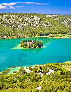 维索瓦茨湖湖岛修道院空中观察图片