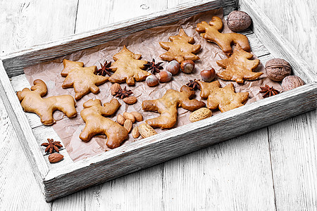 圣诞节自制饼干 可口的 面包店 核桃 棕色的 冬天 蛋糕图片