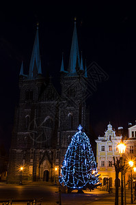 圣诞树 布拉格 晚上 假期 十二月 雪 街道 镇 莫斯科图片
