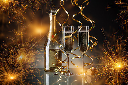 香槟杯 干杯 圣诞节 水晶 烟火 瓶子 吐司 起泡的 庆典图片