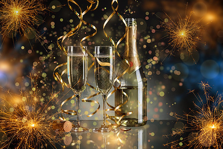 新年香槟 前夕 气泡 庆典 金子 饮料 起泡的图片