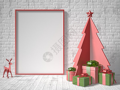 模拟空白相框圣诞树装饰和礼物 问候语 卡片 空的图片