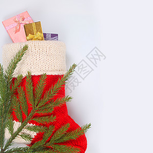 圣诞红袜袜 短袜 假期 庆典 丝带 弓 盒子图片