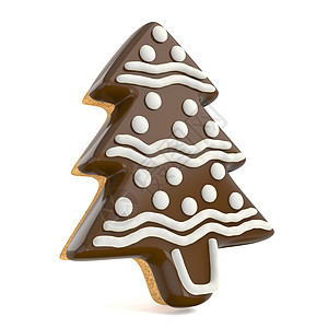 用白线装饰的巧克力圣诞姜饼树 手绘 甜的 圣诞节背景图片