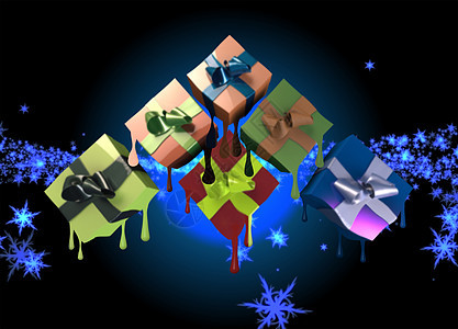 五颜六色和条纹的盒子 里面有礼物 在黑色背景上系着蝴蝶结 3d 图图片