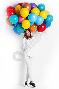 带着气球的快乐女人 幸福 喜悦 氦 庆祝 庆典 女性背景图片