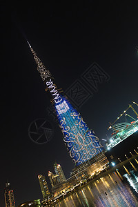 世界最高摩天大楼 迪拜 阿拉伯联合酋长国 晚上 蓝色的图片