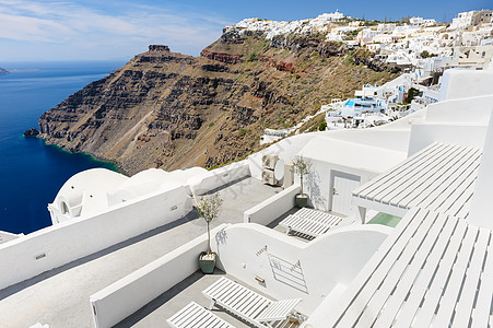 圣托里尼 甲板 沙发 基克拉泽斯 美丽的 山 旅游 希腊岛图片