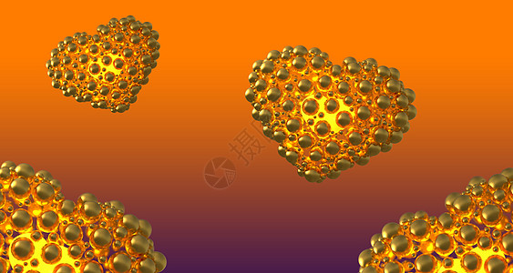 金属金心由带反射的球体制成 飞越紫色渐变背景 情人节快乐 3d 插图 Copyspace 为您的设计 tex图片