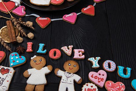 情人节的姜饼 唇 浪漫 甜点 浪漫的 食物 糖图片