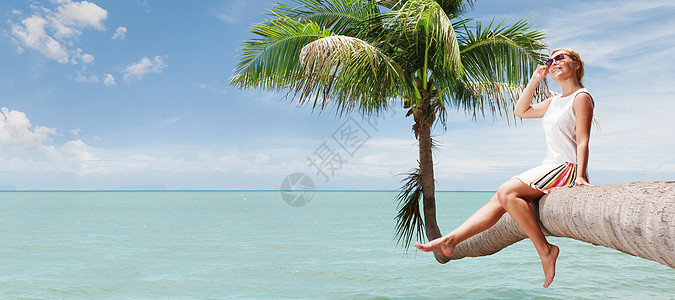 椰枣树上 喜悦 快乐的 天堂 海洋 代金券 孤独 海 享受图片