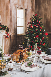 假日桌上的烤火鸡 圣诞节前夕 圣诞节的时候 可口的 食物 假期图片