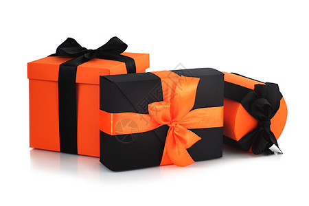白色的万圣节礼物箱 反射 纸 问候语 庆典 橙子背景图片
