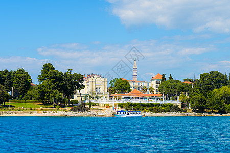 卡特琳娜岛克罗地亚Rovinj附近的卡塔琳娜岛 有海边度假度假胜地 旅游 旅行背景