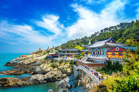 寺和釜山海云台海 南朝鲜釜山佛教寺 旅游 韩国图片